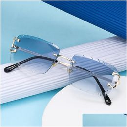 Sunglasses Frames Diamond Cut Luxury Desinger Carter Sun Glasses Vintage Rimless Wire C Shades For Men And Women Lentes De Sol Drop D Dhkmn