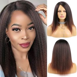 Bellqueen syntetyczny Yaki prosto Ombre Brown 14 -calowy Naturalny afro Kinky for Women Daily Party Halloween 240327