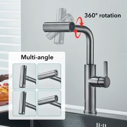 4 Modes Kitchen Faucet Grey Pull Out Waterfall Stream Sprayer Head Sink Mixer Brushed Nickle Water Tap Accessories