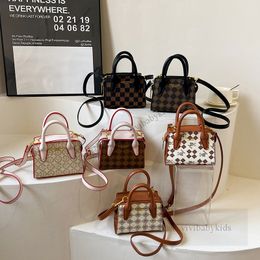 Kids diamond lattice handbags girls letter printed Tote children patchwork color PU leather messenger bag kids single shoulder bags Z7483