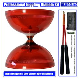 Professional Diabolo Set Packing Tri or Five Bearings Kongzhu With HandStick and Mesh Bag Yoyo Magic Juggling Toys 240329