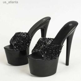 Dress Shoes Liyke Runway Style Sequined PVC Womens Super High Heels Modern Slippers Sexy Peep Toe Platform Sandals Summer Party Prom H240403BJE8