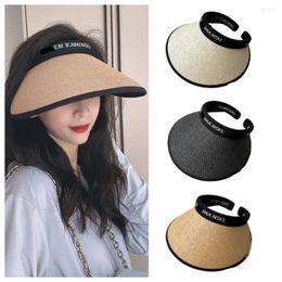 Wide Brim Hats Letter Empty Top Cap Retro Woven UV Protection Women Sun Hat Visor Sunscreen Straw Daily