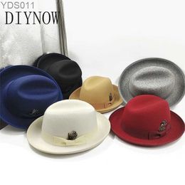 Wide Brim Hats Bucket 2023 New High Quality Mens Fedora Unisex Gentlemens Round Top Hat Role Playing Feather Accessories Derby Bowling UK Shaped yq240403