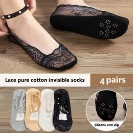 Women Socks 4 Pairs Of Summer Boat Short Women's Lace Transparent Dance Fashionable And Trendy