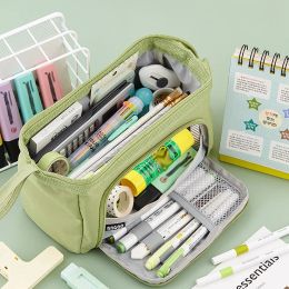 Bags Portable Simple Solid Colour Multifunctional Pencil Case Student Large Capacity Pen Bag Stationery Organiser Pouch Storage Bag