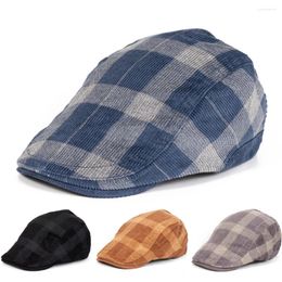 Berets TOHUIYAN Corduroy Plaid Sboy Hats For Men British Gentleman Flat Caps Spring Vintage Beret Hat Boinas Headwear Women's Cap