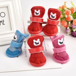 Dog Apparel 4Pcs Fashion Summer Sandals Soft Breathable Anti-Skid Cute Mesh Pet Shoes Puppy Boots For Small Medium 4-5cm