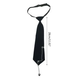 Gothic Tie for Women Men Punk Metal Chain Tassel Necktie Japanese Student Uniform Pre-Tied Black Ties Jewellery Bowties