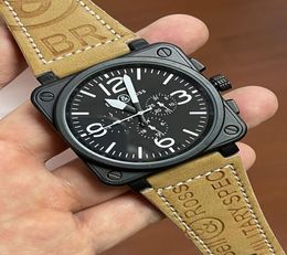 2022 mens watch automatic mechanical bell brown leather black rubber ross 6 hands1345525
