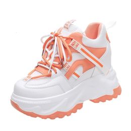 Fashion Flower Embroidered Mesh Breathable Ladies Wedge Platform Sneakers High Heels LaceUp Shoes Comfortable Height Increasing 240323