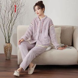 Women's Sleepwear Chinese Style Three Colors Are Available Autumn And Winter Add Fleece To Thicken Fashion Loungewear Pajamas Can Be Worn