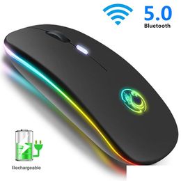 Mice Wireless Mouse Bluetooth 5.0 Rgb Rechargeable Computer Silent Mause Led Backlit Ergonomic Gaming For Laptop Pc Drop Delivery Comp Otf1K