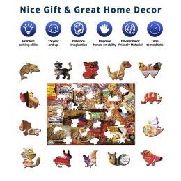 Greedy Cat-Wooden Jigsaw Puzzle Art, Unique Animal Shaped Pieces, DIY Leisure Game Fun Toy Gift Suitable Family Friends