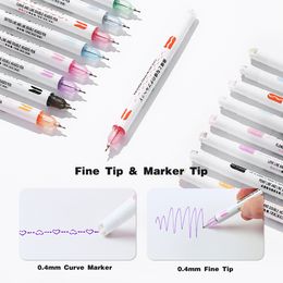 8pcs Dual Line Contour Markers, Dual Tip Curve Pens, Multicolor Fun Curved Pens, Quick Dry Markers Note Drawing Highlighter, Cur