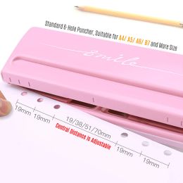 Punch KWtrio Adjustable 6Hole Desktop Punch Puncher with 6 Sheet Capacity Organizer Six Ring Binder for A4 A5 A6 B7 Dairy Planner