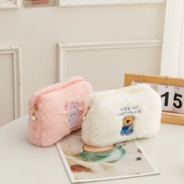 Hanins Plush Makeup Bag Cute Little Bear Portable Storage Wash Bag Girl Large Capacity Embroidery Bag Travel Cosmetic Organiser