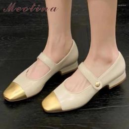 Casual Shoes Meotina Women Mary Janes Square Toe Flats Mixed Colours Glove Concise Lady Fashion Spring Autumn Gold Black 40