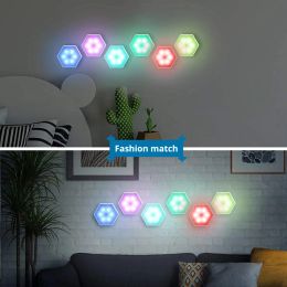 Remote Control Hexagonal Wall Colourful Light Creative Geometry Assembly LED Night Light for Iiving Room Bedroom DIY Decoration