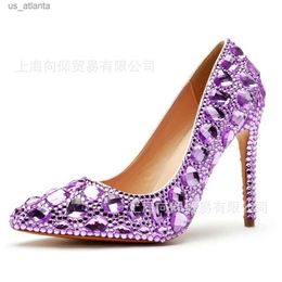 Dress Shoes Woman Pumps Brand Design Lady Pointed Toe Rhinestone Slip-On PU 11CM Thin Heels Party Stage Performance Women Shoe Colourful H240403H72V