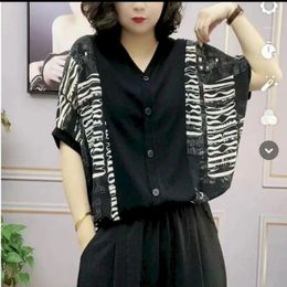 Women's Blouses Fashion Design Chiffon Shirts Women Harajuku Style Casual Loose Oversized Shirt Single Breasted V-neck Blouse Summer Trend