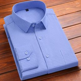 Men's Casual Shirts Elegant Cotton Long-sleeve For Men Slim Fit Formal Plain Shirt Single Pocket Plaid Business Clothes Items