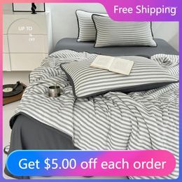 Bedding Sets 4 PCS Seersucker Double Bed Machine Washable Summer Quilt And Sheet 2 Piliowcases