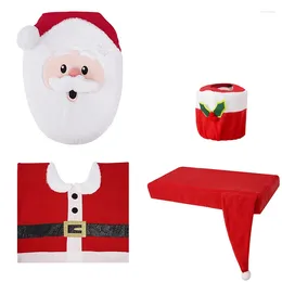 Toilet Seat Covers 4 PCS Christmas Set Santa Claus Floor Mat Tank Cover Tissue Holder Pad Novelty Home