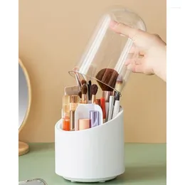 Storage Boxes Makeup Brush Holder Organiser With Lid Rotating Dustproof Make Up Brushes Container Acrylic Cover Durable 12 X 23Cm