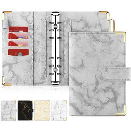 Notebooks A6 PU Leather Marble Notebook Binder Budget Planner Money Organizer for Cash Savings with 6 Zipper Envelope Pockets & Stickers