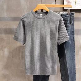 Men's T Shirts 2024 Summer Casual Knitted Men Clothing Fashion Crew Neck Slim Pullover Male Simple Solid Short Sleeve Shirt Tees