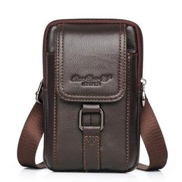 Men Genuine Leather Cell/Mobile Phone Case Cross body Waist Pack Hip Bum Bags Fashion Casual Male Belt Hook Messenger Bag 240322