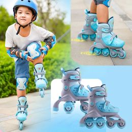 Shoes Kids Inline Roller Skate Shoes Adjustable Size Double Row Skates Flash Sneakers With 4 Wheels Boys Girls Outdoor Skating Sports