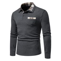 Men Polo Shirt Fashion Long Sleeve Business Social Polo Shirt Male Solid Colour Button Down Collar Work White Black Tops Tees 240318