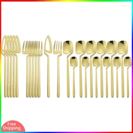 Flatware Sets Gold Cutlery Dinnerware Set Knives Fork Tea Spoon Stainless Steel Tableware Travel Reusable Kitchen Silverware