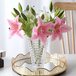 Decorative Flowers 5 Branches Artificial Lily Living Room Home Decoration Flower Eternal Simulated Wedding Party Ornament