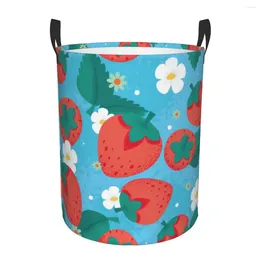 Laundry Bags Waterproof Storage Bag Cute Strawberry And Flowers Household Dirty Basket Folding Bucket Clothes Toys Organizer