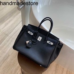 Genuine Leather Bk Designer Handbag High Grade Black Bag Silver Buckle Leather Large Capacity Handbag Head Leather Womens Soft Bag