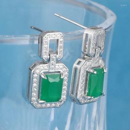 Dangle Earrings 2024 Trendy Green Square Cubic Zirconia Fashion Elegant Lady's Wedding Party Women Luxury Jewelry