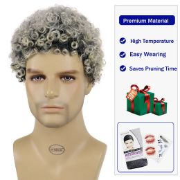 GNIMEGIL Synthetic Short Afro Kinky Curly Hair Wig for Black Men Ombre Grey Wig High Temperature Natural Daily Party Regular Wig