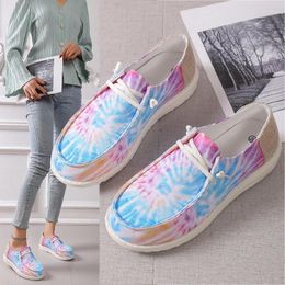 Casual Shoes Spring Summer Women's Flat Lace Up Tennis Large Size Single Shoe Colour Matching Lightweight Femme Walking