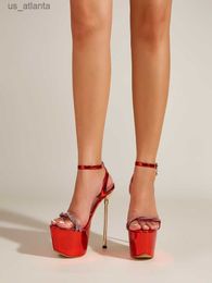 Dress Shoes Fashion Crystal Rhinestone Women Sandals Thin High Heel Red Gold Party Wedding Summer Gladiator H240403S9KH