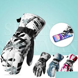 Ski Gloves New Thermal Men Women Winter Fleece Waterproof Warm Snowboard Snow 3 Fingers Touch Sn For Skiing Riding Drop Delivery Sport Oty2B