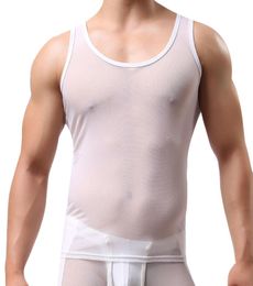 Sexy Men Tank Tops Transparent Mesh Sleepwear See Through Nightwear Sleeveless Sexy Underwear Male Vest Exotic Homewear Undershirt3953619