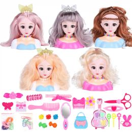 Half Body Makeup & Hair Styling Doll with 24Pcs Hairdressing Accessories Kids Pretend Play Set Girl Makeup Training Toys