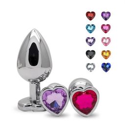 3 Size Heart Shaped Metal Anal Plug Butt Booty Crystal Jewellery Stainless Steel Anus Beads Expander Dilator G Spot Prostate Massage4332994