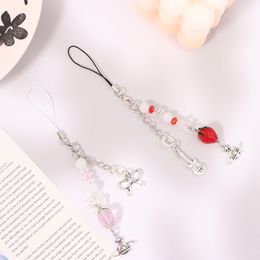 1 Pcs Trendy Strawberry Planet Alloy Mobile Phone Strap For Girls Cute Cell Lanyard Pendant Y2K Chains Decor