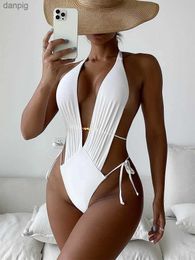 Women's Swimwear The New Sexy Black Triangle One-piece Swimsuit One-piece Female Swimsuit Underwire Gathered Swimsuit Dropshipping Y240402