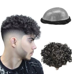 Toupees N.L.W 0.04mm Thin PU Human Hair toupee for men 10mm Afro Curl men hairpiece replacement natural black hair toupee size10*8