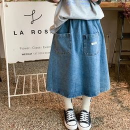 Autumn Kids Clothes Girls Denim Skirts Korean Childrens Skirt Soft Cotton Girls Summer Long Casual Jeans Skirt 240325